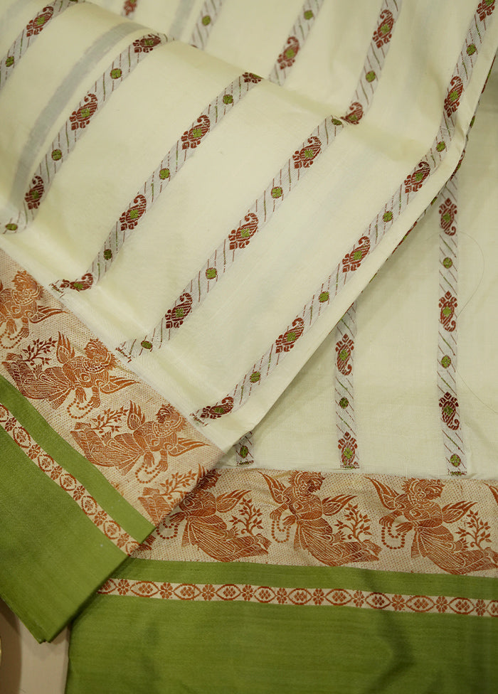 Cream Garad Pure Silk Saree Without Blouse Piece