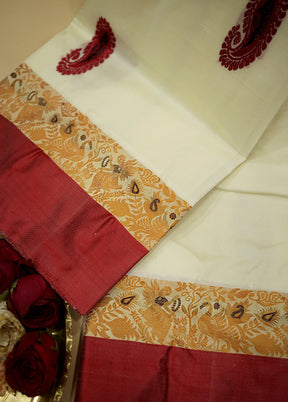 Cream Garad Pure Silk Saree Without Blouse Piece