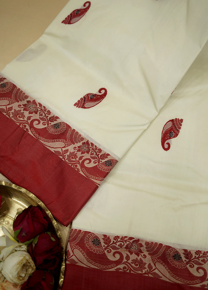 Cream Garad Pure Silk Saree Without Blouse Piece