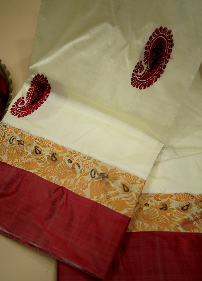 Cream Garad Pure Silk Saree Without Blouse Piece