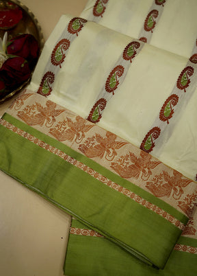 Cream Garad Pure Silk Saree Without Blouse Piece