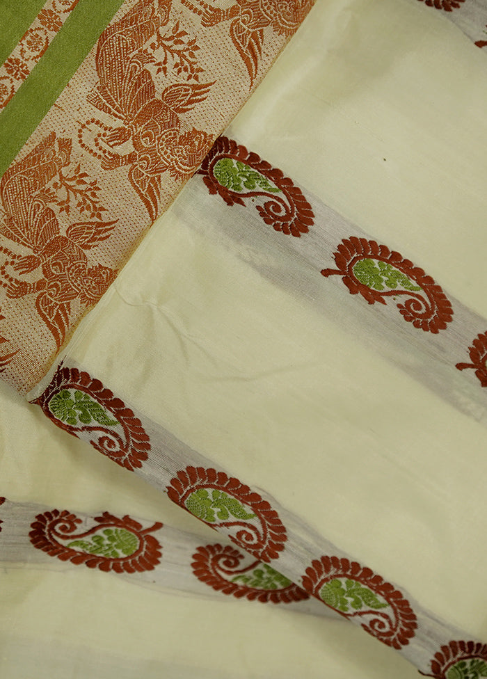 Cream Garad Pure Silk Saree Without Blouse Piece