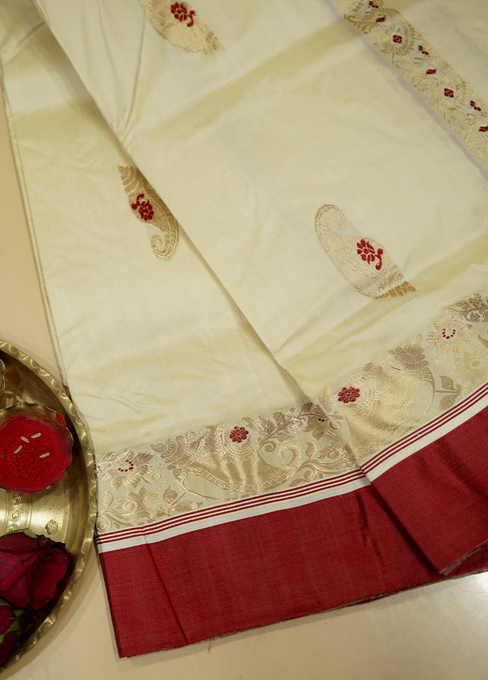 Cream Garad Pure Silk Saree Without Blouse Piece