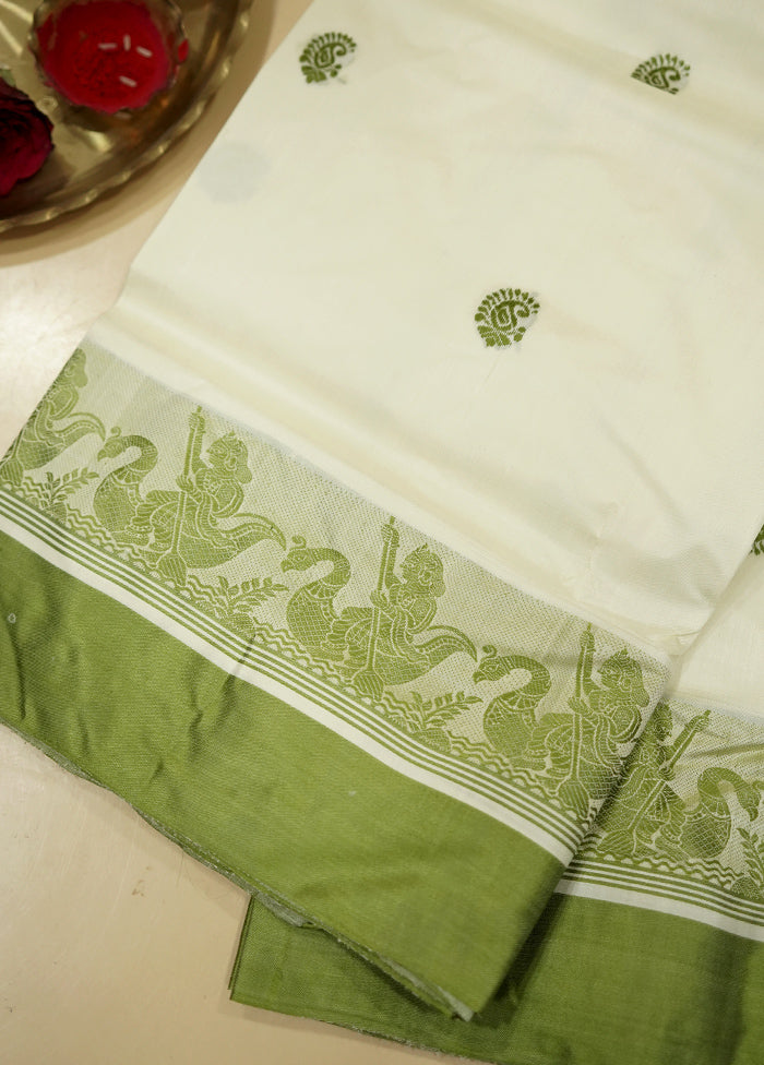 Cream Garad Pure Silk Saree Without Blouse Piece