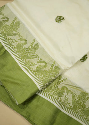 Cream Garad Pure Silk Saree Without Blouse Piece