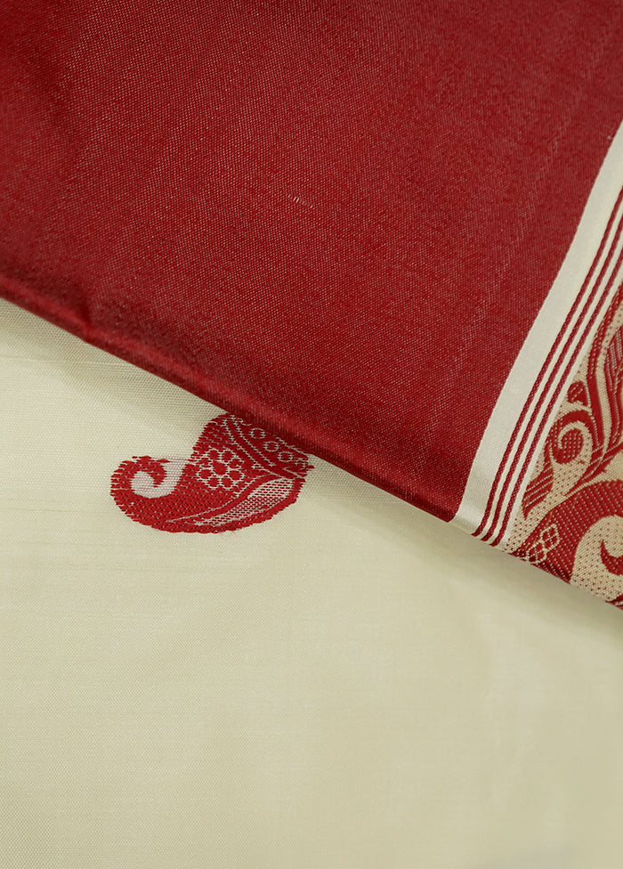 Cream Garad Pure Silk Saree Without Blouse Piece