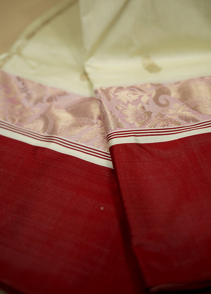 Cream Garad Pure Silk Saree Without Blouse Piece