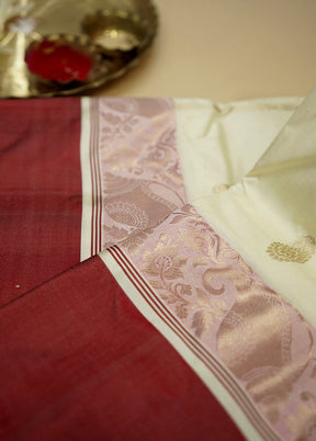 Cream Garad Pure Silk Saree Without Blouse Piece