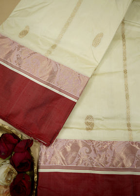 Cream Garad Pure Silk Saree Without Blouse Piece