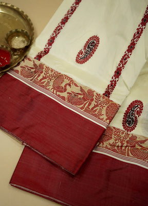 Cream Garad Pure Silk Saree Without Blouse Piece