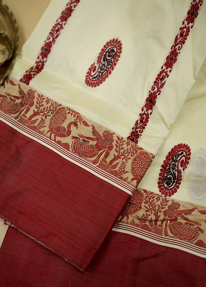 Cream Garad Pure Silk Saree Without Blouse Piece