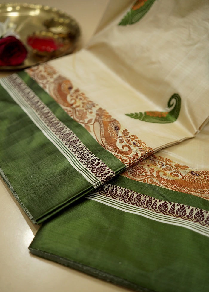 Cream Garad Pure Silk Saree Without Blouse Piece