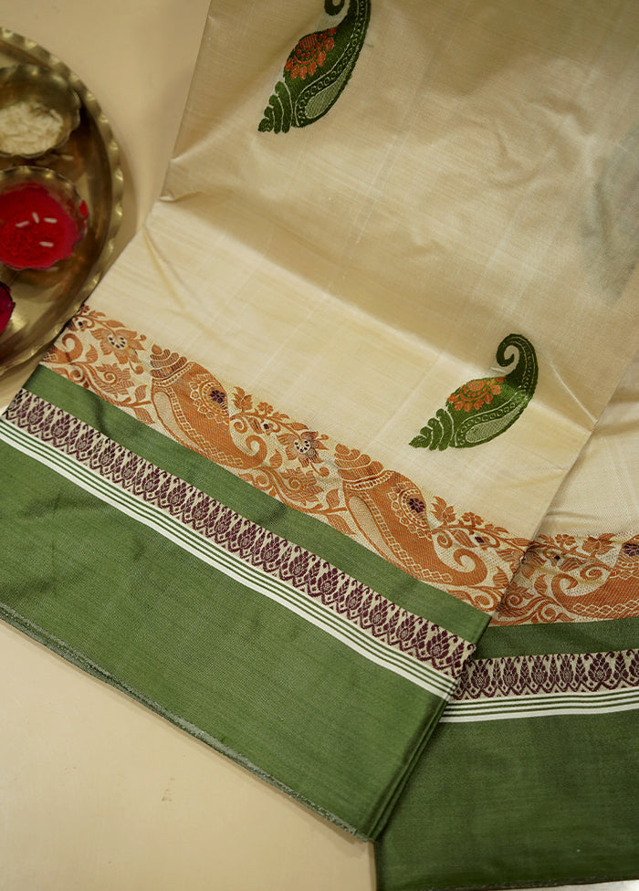 Cream Garad Pure Silk Saree Without Blouse Piece