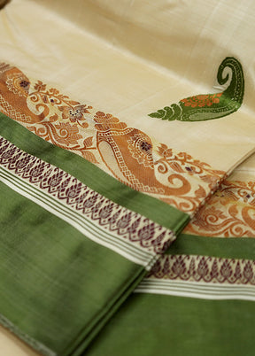 Cream Garad Pure Silk Saree Without Blouse Piece