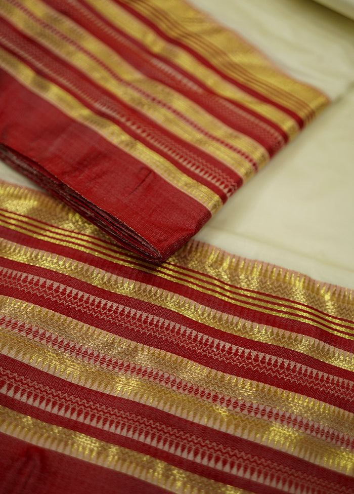 Cream Garad Silk Saree Without Blouse Piece