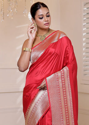 Pink Handloom Katan Pure Silk Saree With Blouse Piece