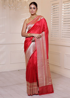 Pink Handloom Katan Pure Silk Saree With Blouse Piece