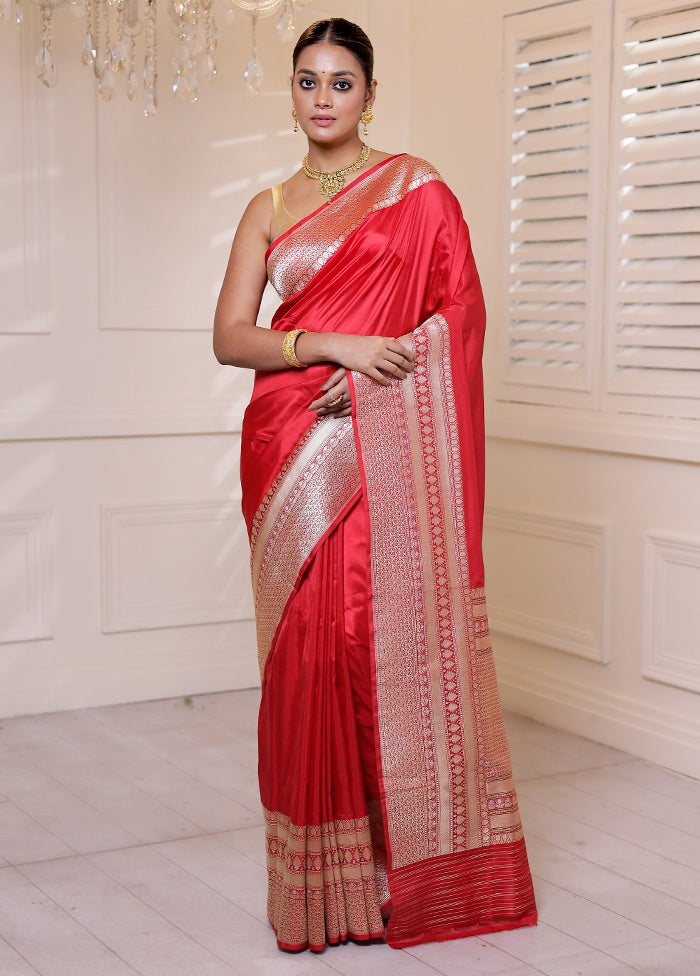 Pink Handloom Katan Pure Silk Saree With Blouse Piece