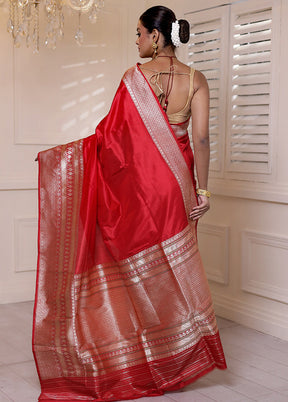 Pink Handloom Katan Pure Silk Saree With Blouse Piece