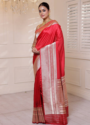 Pink Handloom Katan Pure Silk Saree With Blouse Piece