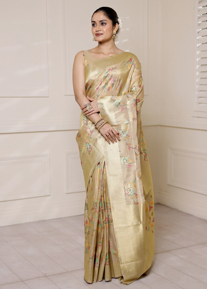 Gold Dupion Silk Saree With Blouse Piece