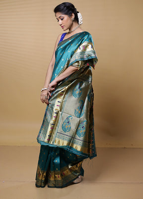 Green Dupion Silk Saree With Blouse Piece