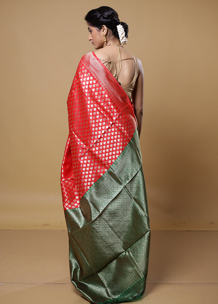 Red Dupion Silk Saree With Blouse Piece