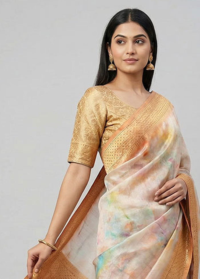Yellow Dupion Silk Saree With Blouse Piece