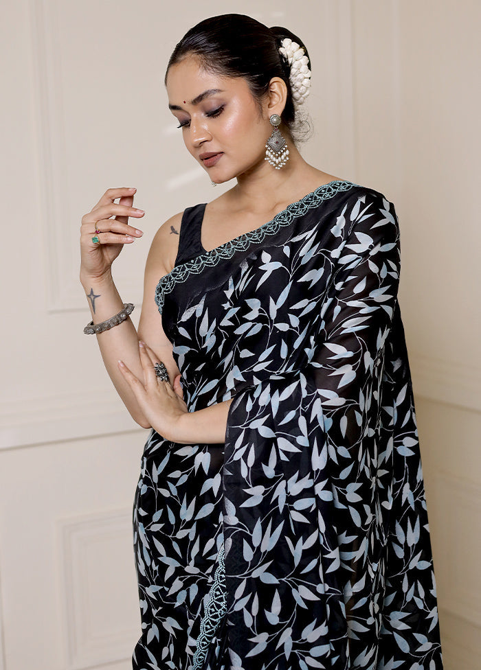 Black Chiffon Silk Saree With Blouse Piece