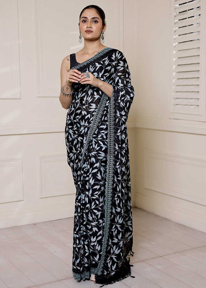 Black Chiffon Silk Saree With Blouse Piece