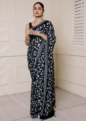 Black Chiffon Silk Saree With Blouse Piece