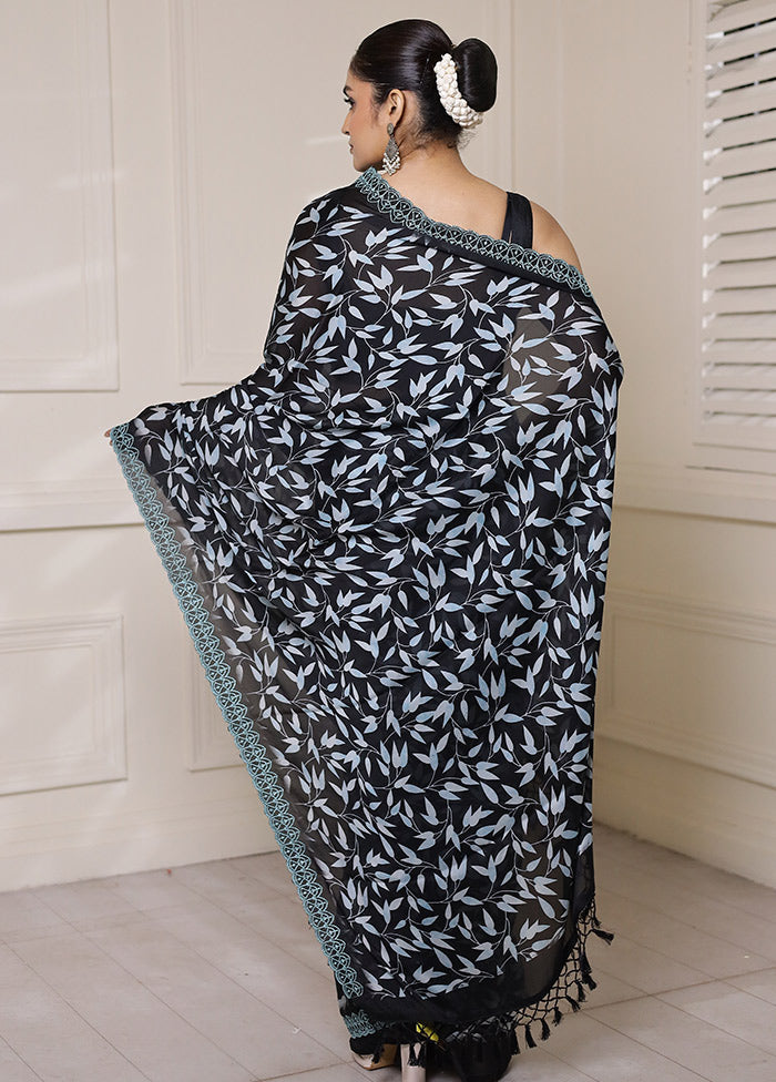 Black Chiffon Silk Saree With Blouse Piece