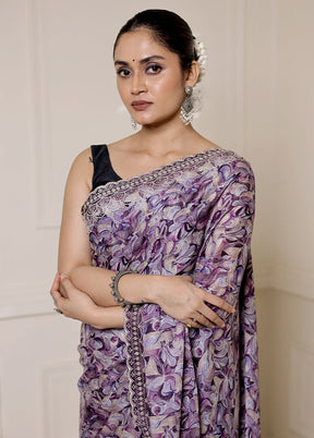 Purple Chiffon Silk Saree With Blouse Piece