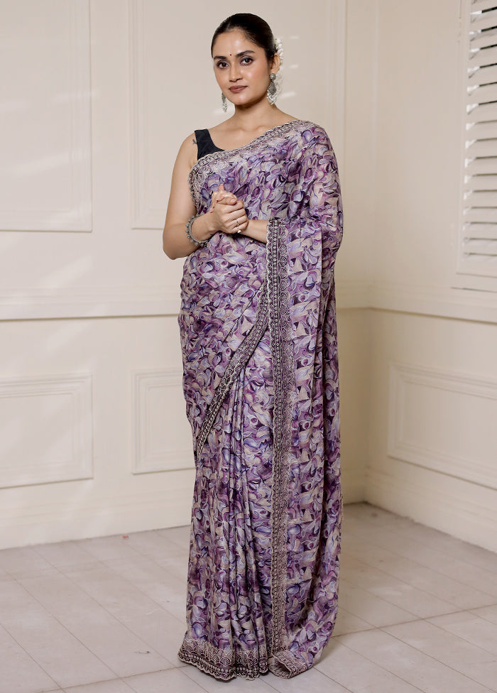 Purple Chiffon Silk Saree With Blouse Piece