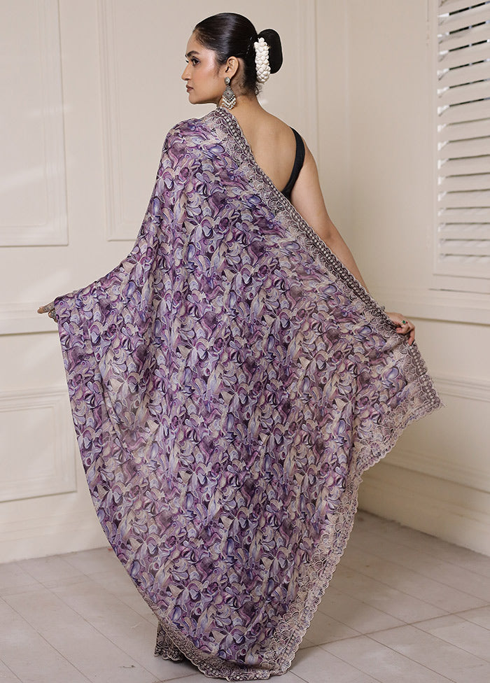 Purple Chiffon Silk Saree With Blouse Piece