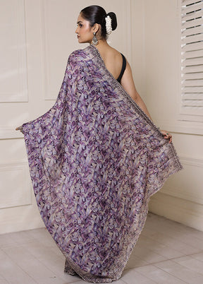 Purple Chiffon Silk Saree With Blouse Piece