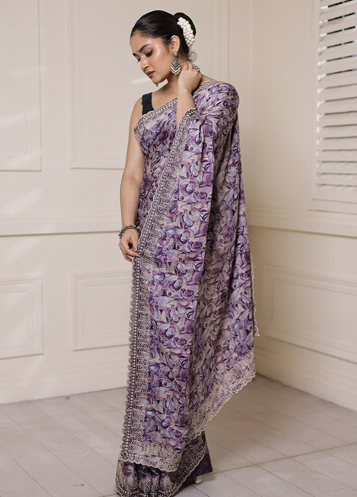 Purple Chiffon Silk Saree With Blouse Piece