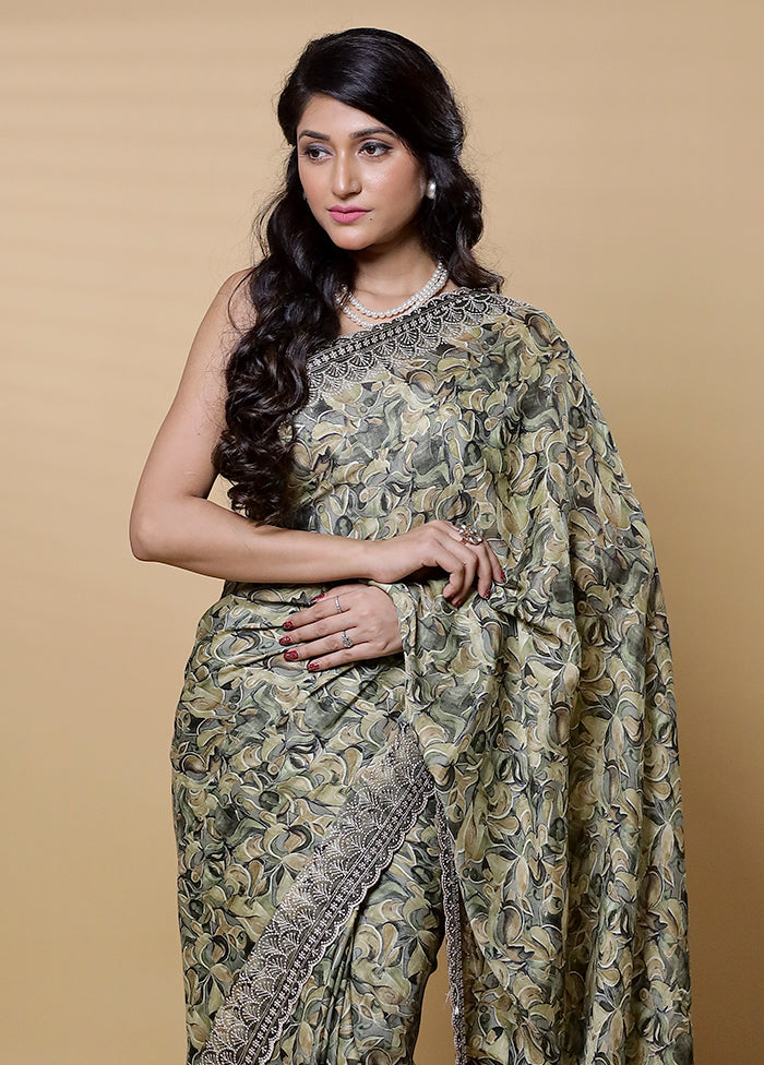 Green Chiffon Silk Saree With Blouse Piece