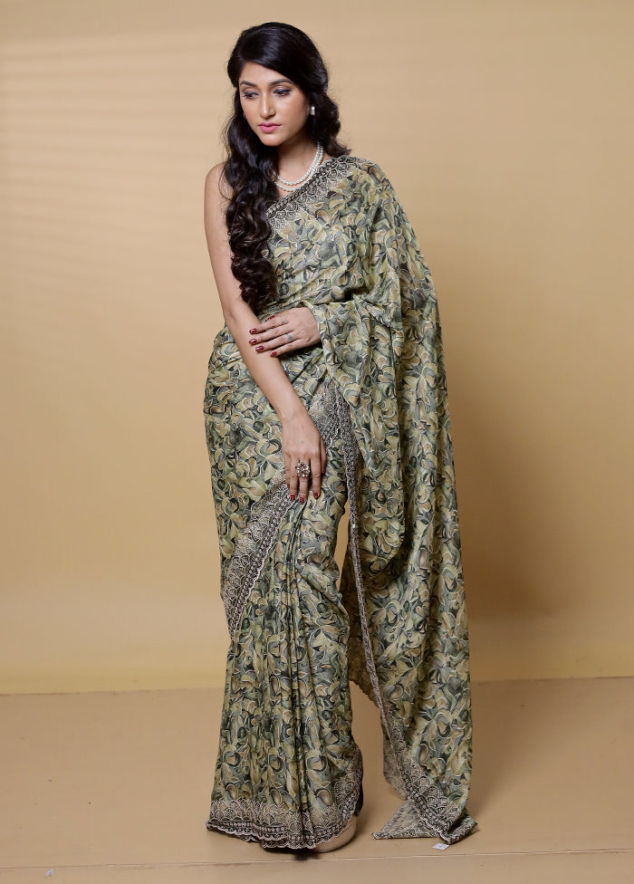 Green Chiffon Silk Saree With Blouse Piece