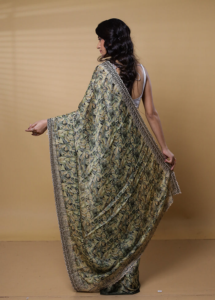 Green Chiffon Silk Saree With Blouse Piece