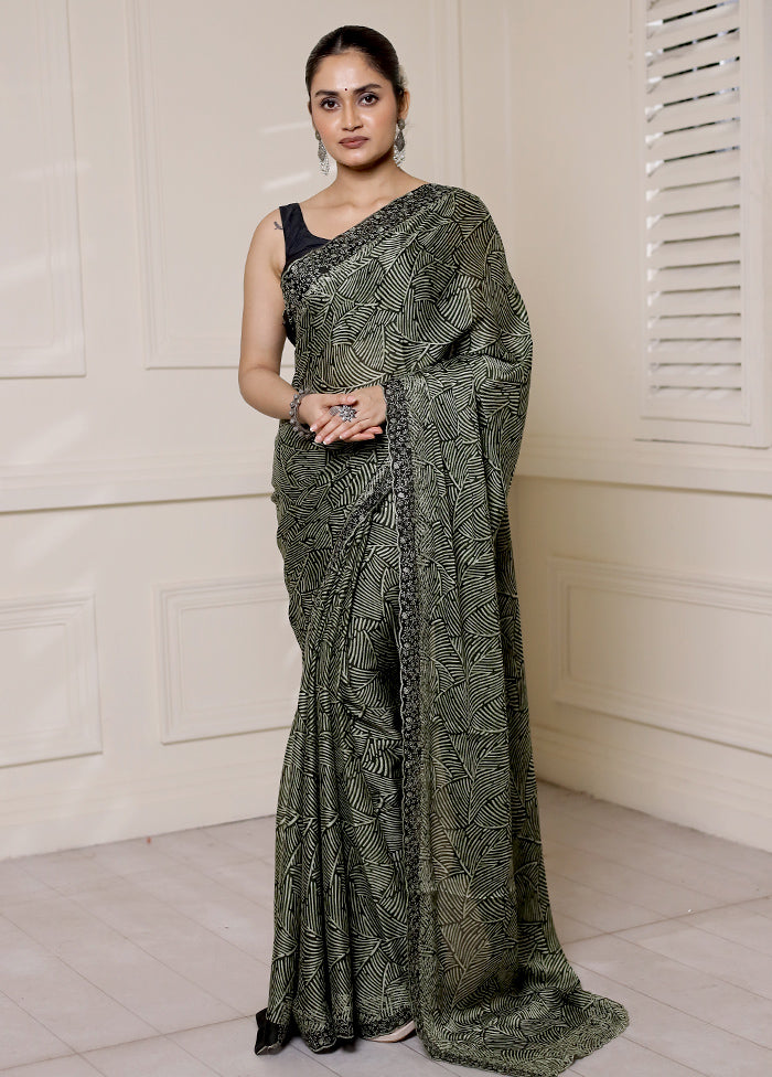 Green Chiffon Silk Saree With Blouse Piece