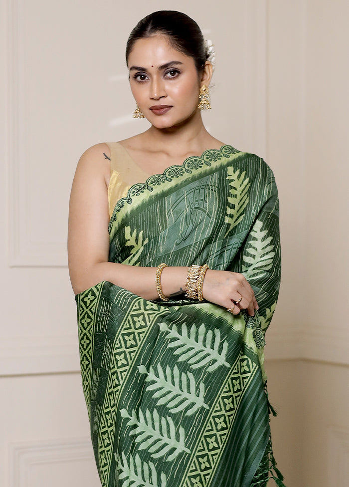 Green Chiffon Silk Saree With Blouse Piece