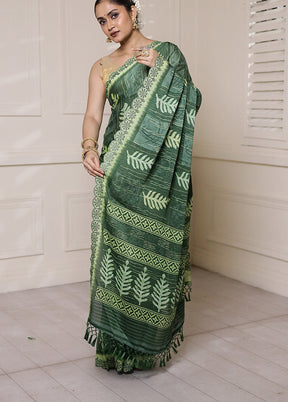 Green Chiffon Silk Saree With Blouse Piece