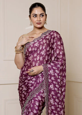 Purple Chiffon Silk Saree With Blouse Piece