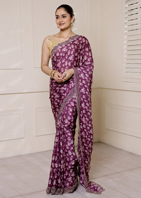 Purple Chiffon Silk Saree With Blouse Piece