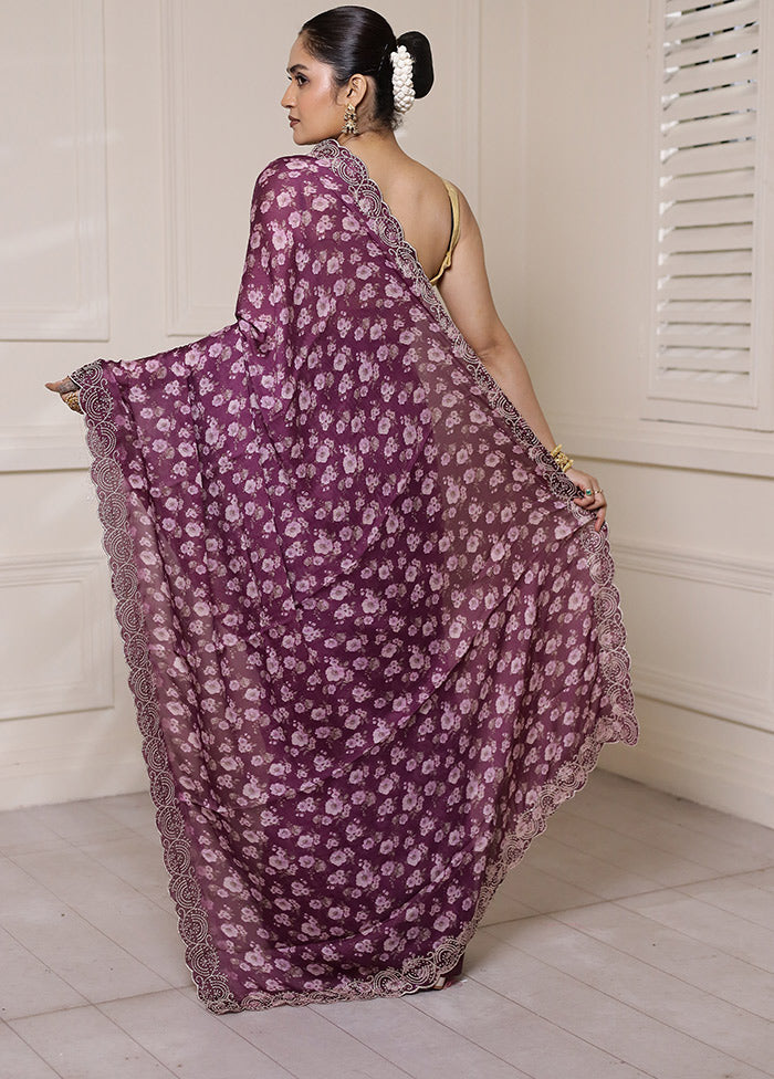 Purple Chiffon Silk Saree With Blouse Piece