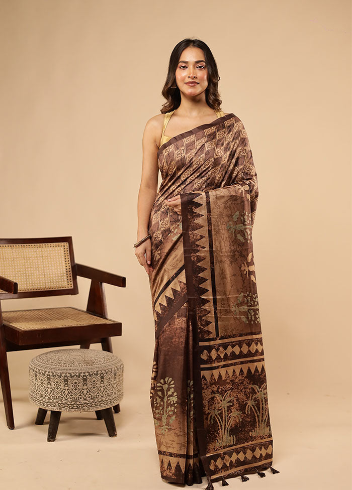 Brown Dupion Silk Saree With Blouse Piece