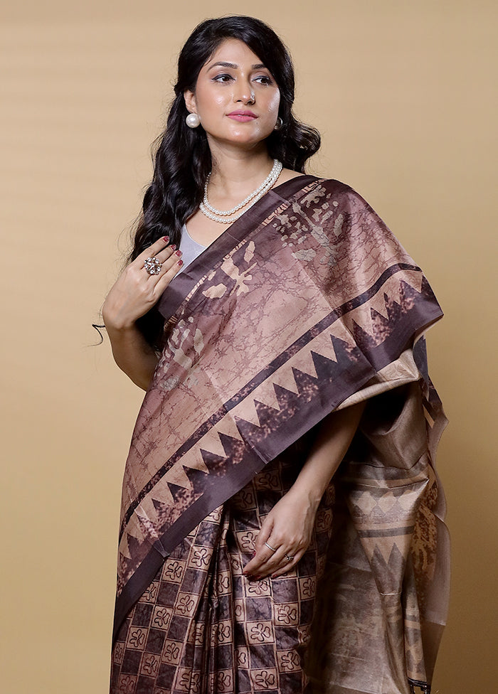 Brown Dupion Silk Saree With Blouse Piece