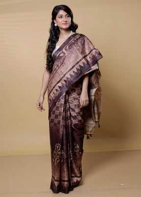 Brown Dupion Silk Saree With Blouse Piece