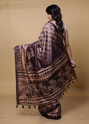 Brown Dupion Silk Saree With Blouse Piece